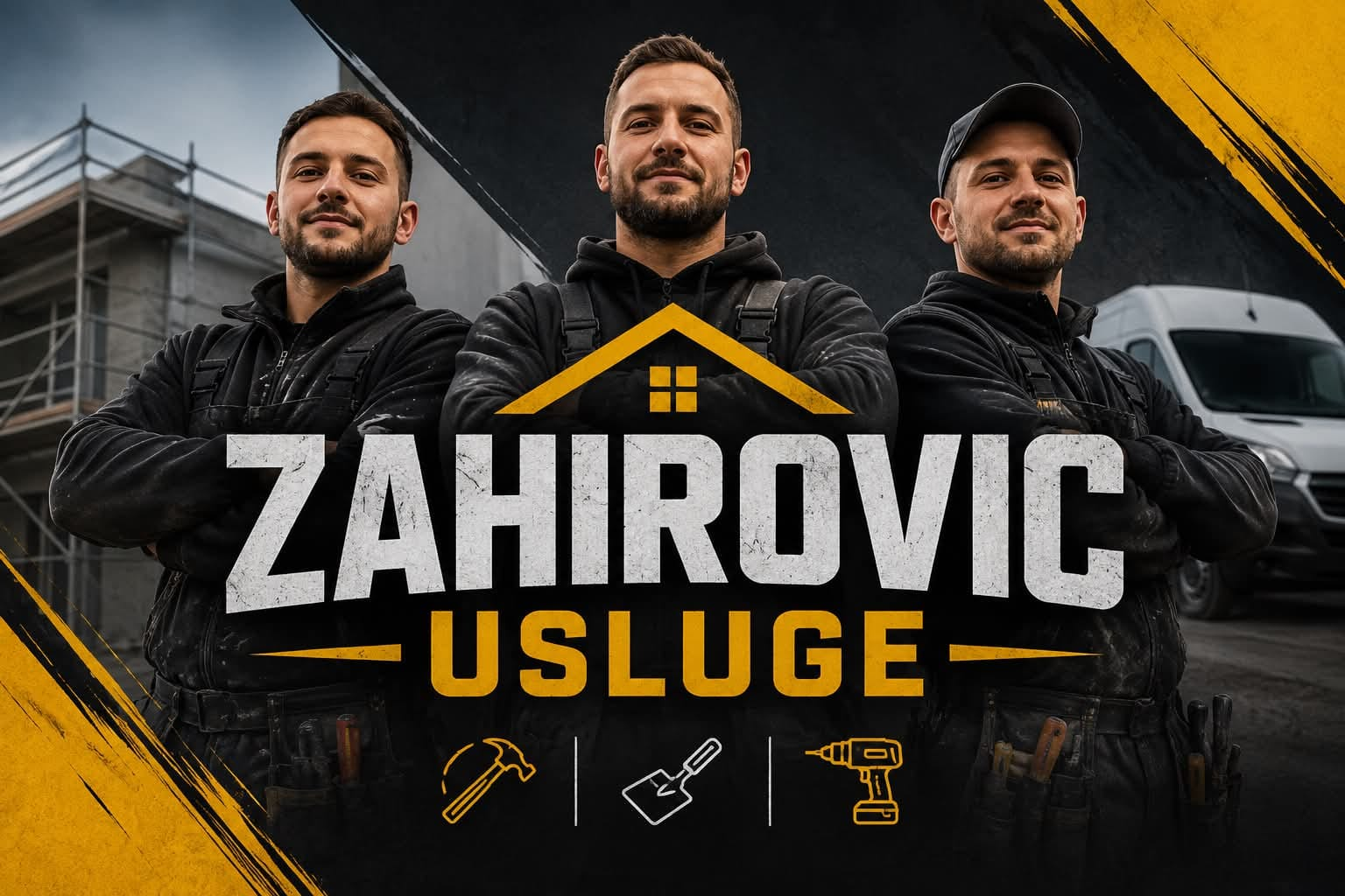Tim Usluge Zahirović ispred gradilišta i kombija